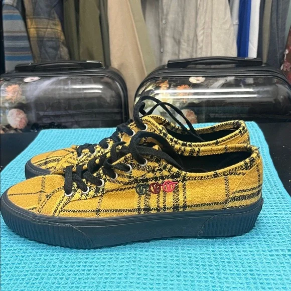 Vans Yellow and Black Plaid Sneakers